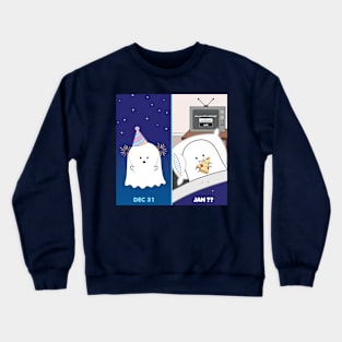 Gordie the Ghost (Dec 31 vs Jan) | by queenie's cards Crewneck Sweatshirt